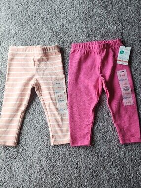 Garanimals Pink Solid & Light Pink and White Striped Baby Leggings - 2-Pack